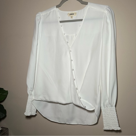 L'AGENCE Ivory Enzo Cross Front Blouse Smocked Cuffs Size XXS - Picture 3 of 16